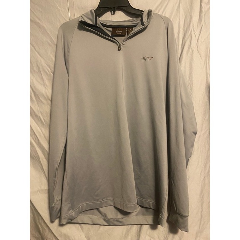 Greg Norman Sweater Men Medium Gray Knit 1/4 Zip Logo Golf Soft Outdoors Shark